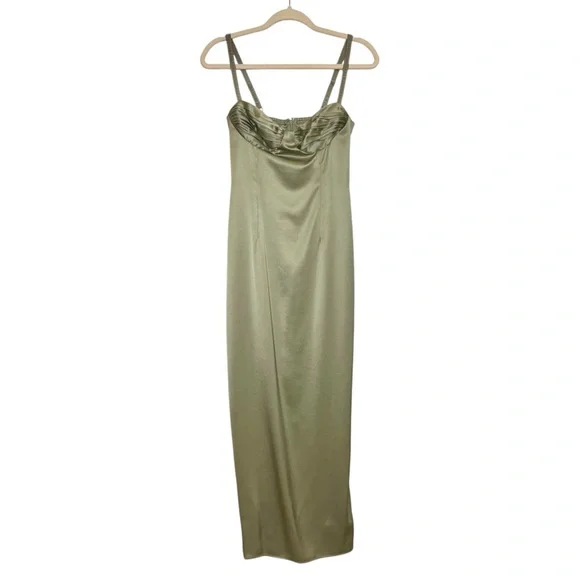 NWT REFORMATION Stormi‎ Satin Midi Dress in Artichoke. Size 2 - Picture 4 of 11